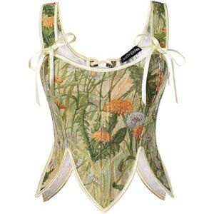 Renaissance Corset Tops Floral Lace Up Light Green